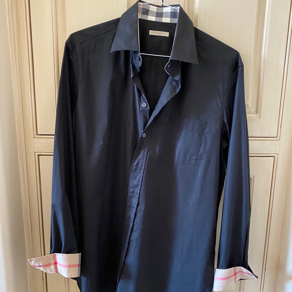Men’s Burberry black cotton button down shirt